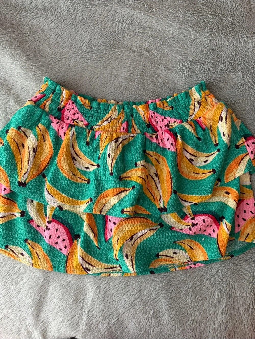 Kids Tropical Banana Print Ruffle Skirt - Green, Pink & Yellow